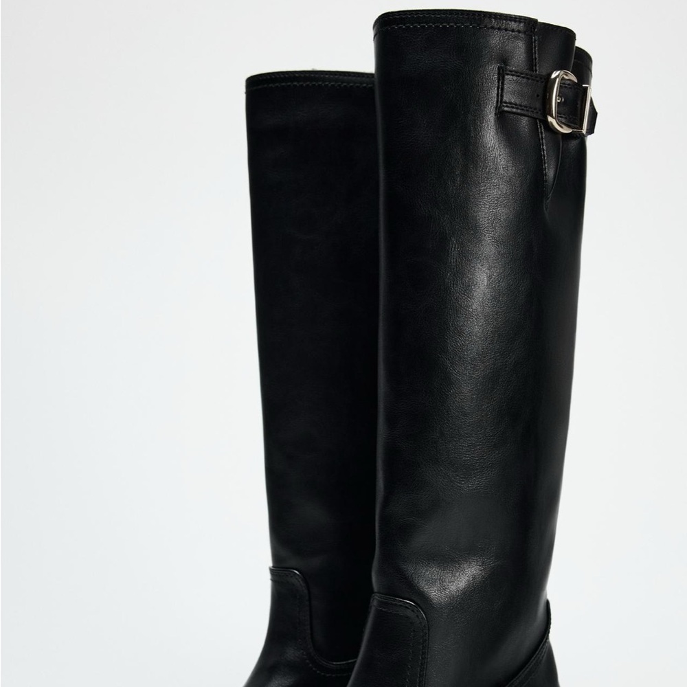 Zara BUCKLED KNEE HIGH riding BOOTS size US10 NWT - Picture 4 of 9
